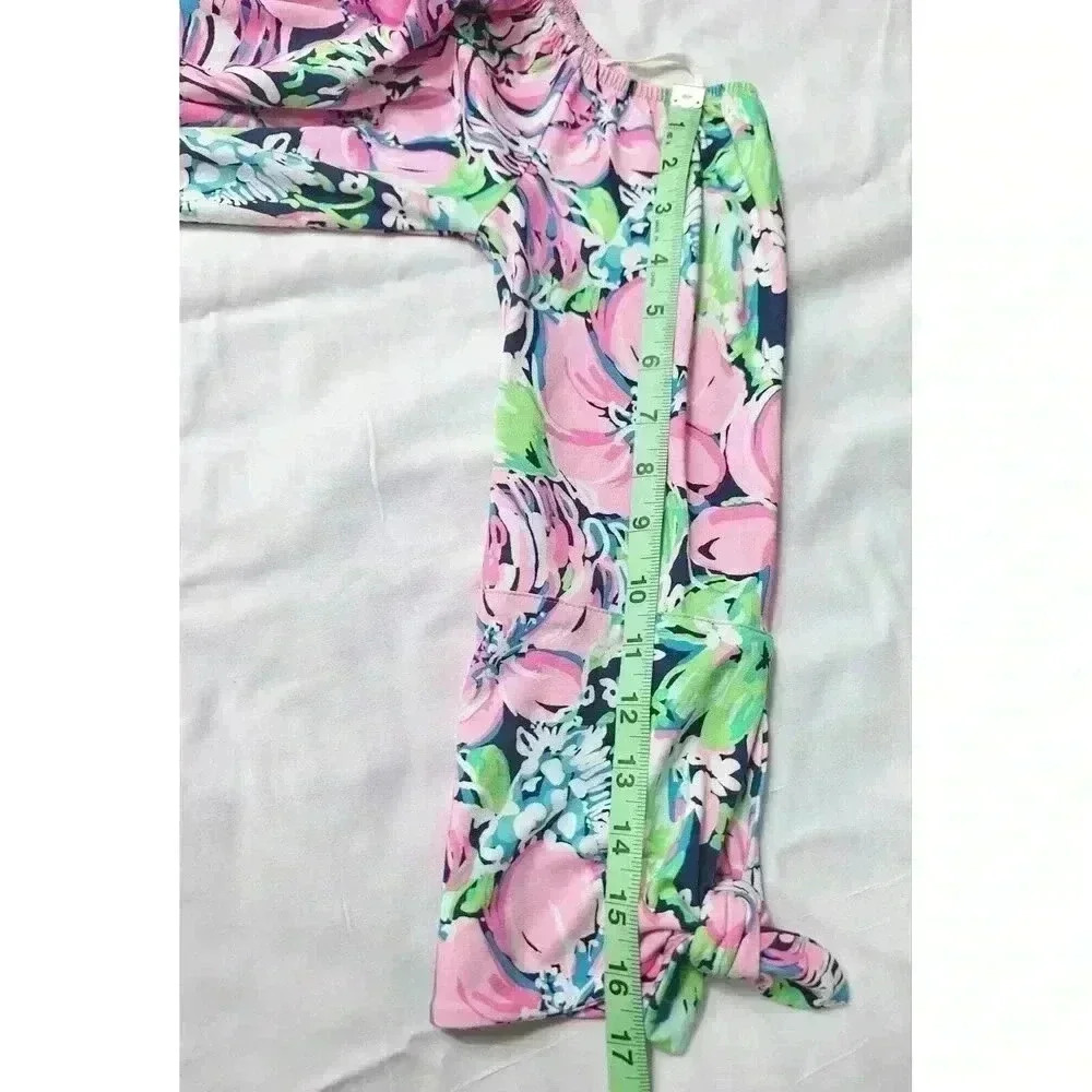 Lilly Pulitzer Donna Romper XXS Pink Green Floral Off Shoulder 3/4 Tie Sleeve - Picture 9 of 9